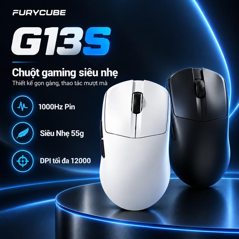 FURYCUBE G13S Chuột Gaming Không Dây 3 Chế Độ Polling Rate 1000Hz PAW3311 DPI Tối Đa 22000 Siêu Nhẹ 55g
