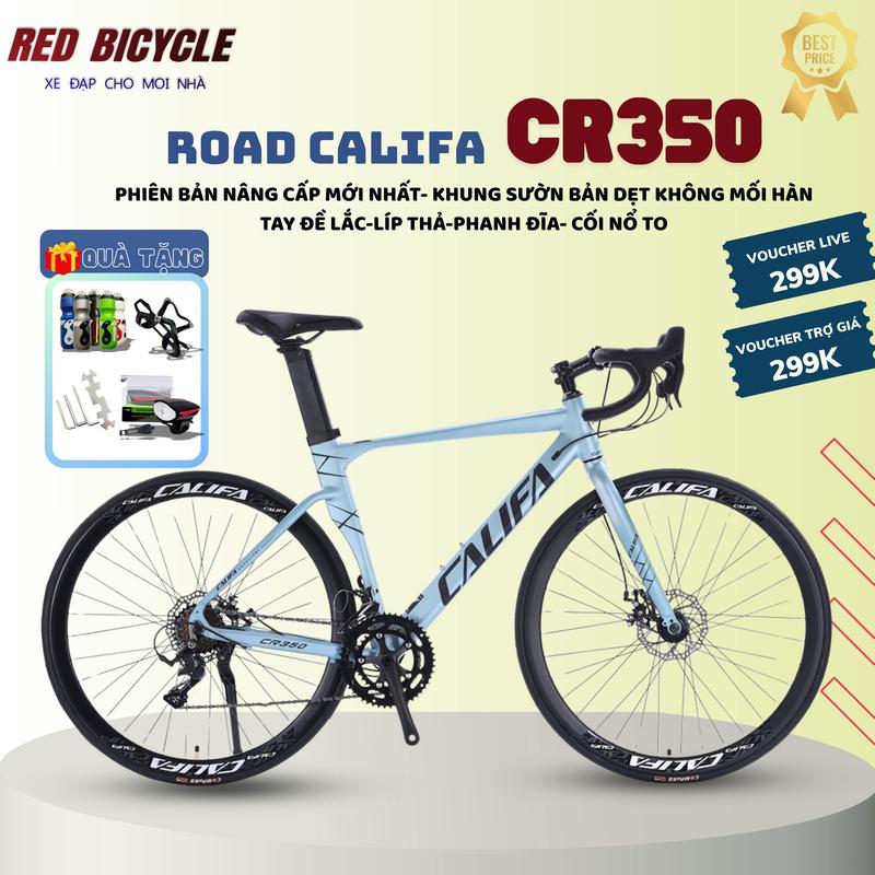  Xe Đạp Đua Tay Cong CALIFA CR350 Màu Xanh Tay Đề Lắc - Xe Road Bike Khung Nhôm Phanh Đĩa Đề T-WOO R3 16 Cấp 