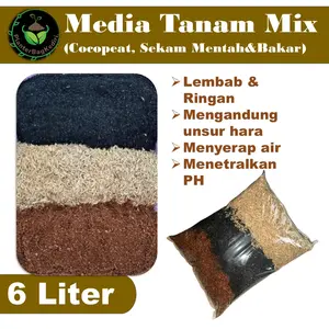 Media tanam mix 6 liter cocopeat sekam bakar dan sekam mentah subur untuk tanam buah sayuran & bunga