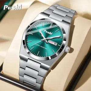 (002 Harga Telah Diganti, Cepat Beli) POSHI Jam Tangan Pria Fashion Kasual Bisnis Stainless Steel Quartz Original Calendar Anti Air Watch PS979