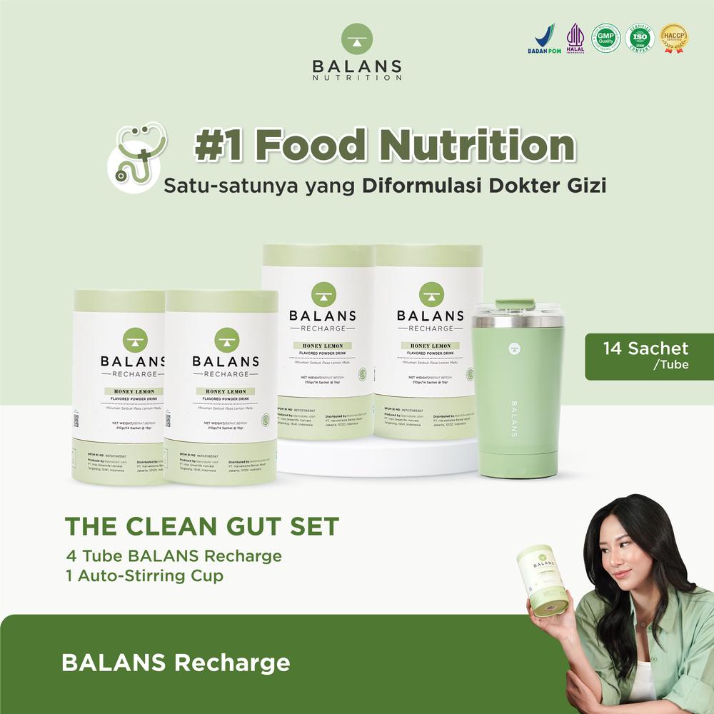 BALANS Paket 2 Bulan Gut Health & Mug I 4 Fiber Probiotik I Auto Stirring Mug I Regular Pack - Recharge