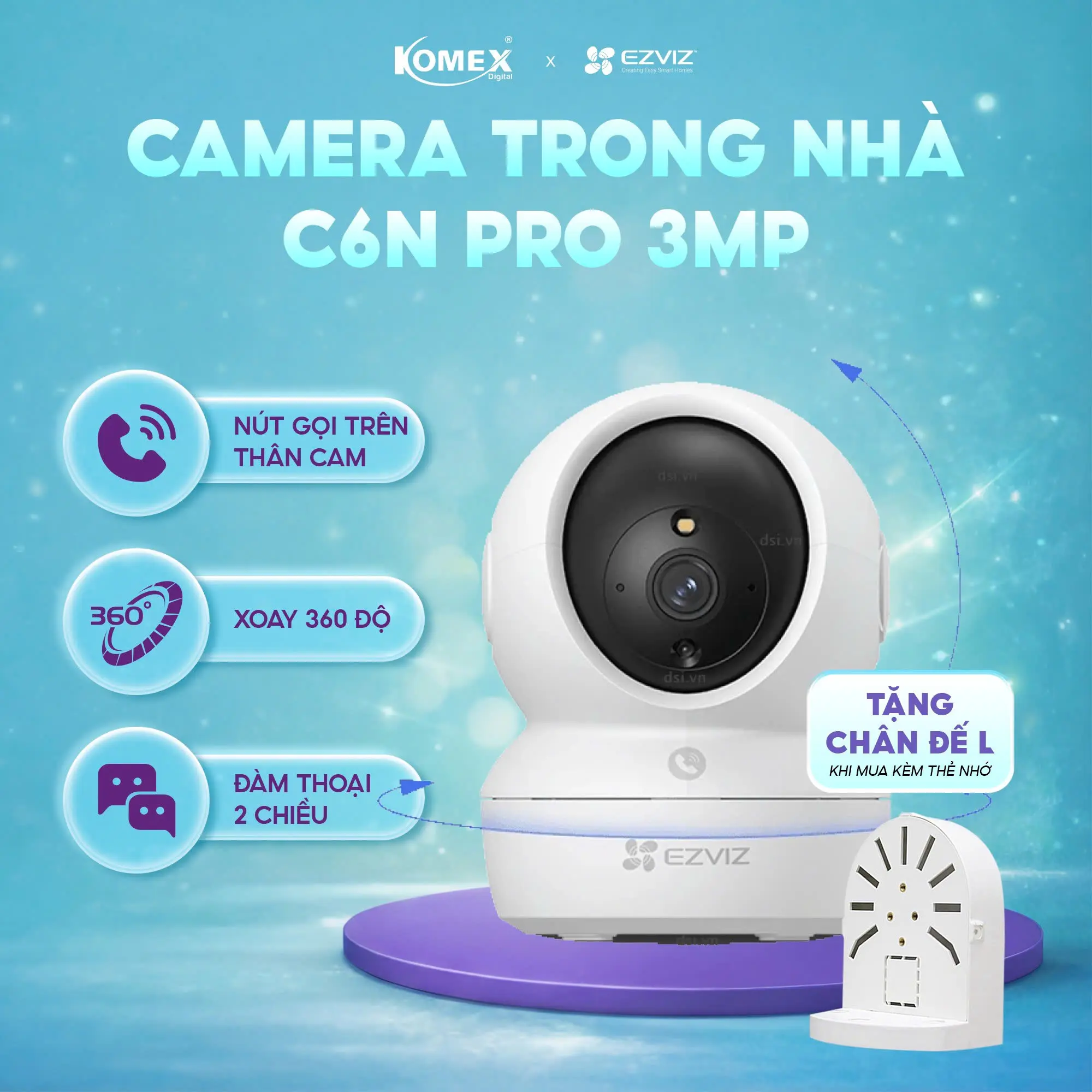 (Mới) Camera wifi trong nhà EZVIZ C6N PRO/G1 3MP, Xoay 360 độ, Độ phân giải 2K, Đàm thoại 2 chiều – Ezviz Komex Store
