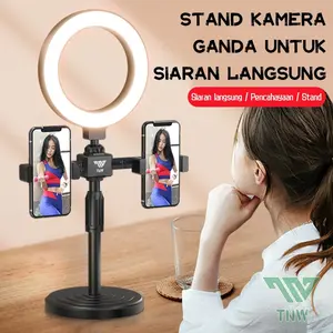 Ring Light Tripod +2 Holder HP Stand hp Vlogger Livestreamer Selfie 3 Mode Warna dan 9 Tingkat Kecerahan