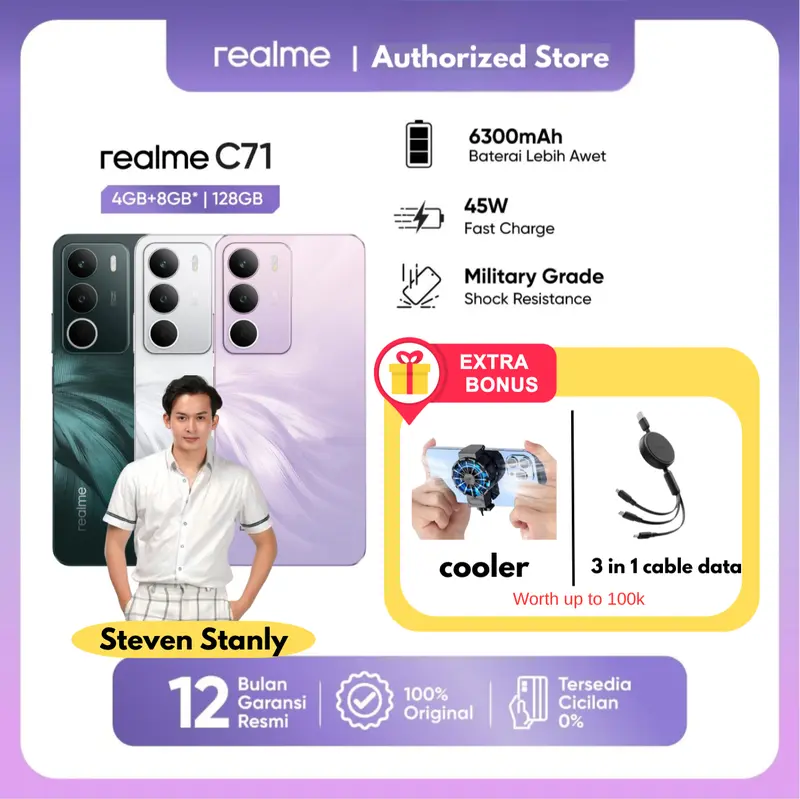 ( STEVEN STANLY EXCLUSIVE ) realme C71 4GB+8GB* |128GB (6300 Baterai | 45W Fast Charge | Military Grade Shock Resistance | NFC))