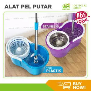 WORLDHOME Alat Pel Lantai Ultra Pel Putar Pel Mop Tanpa Peras Tangan Kain Pel Lembut Ember Plastik [12]