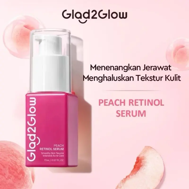 [PROMO 2in1] Glad2Glow Peach Retinol Serum 17 ml  + Glad2Glow Peach Retinol Moisturizer 30gr skin barrier Retinoid Memudarkan Garis Halus Memudarkan Kerutan Menghaluskan  merawat jerawat dan kemerahan 5