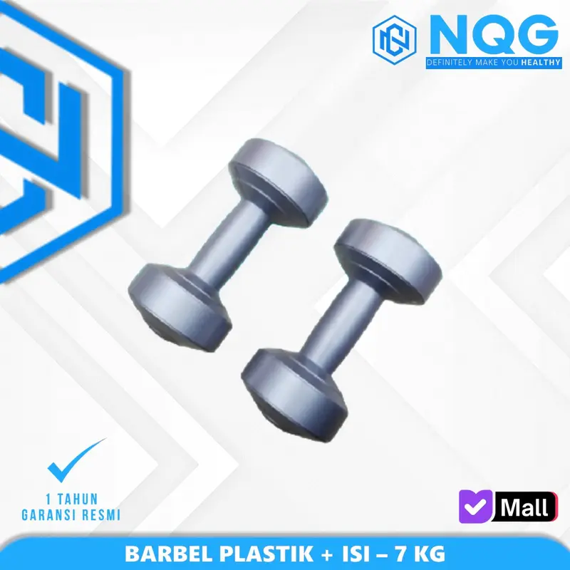 NQG - New Alat Olahraga Fitness Sport Gym Barbel Dumbbell Dumbel Plastik 7 Kg + Isi Silver