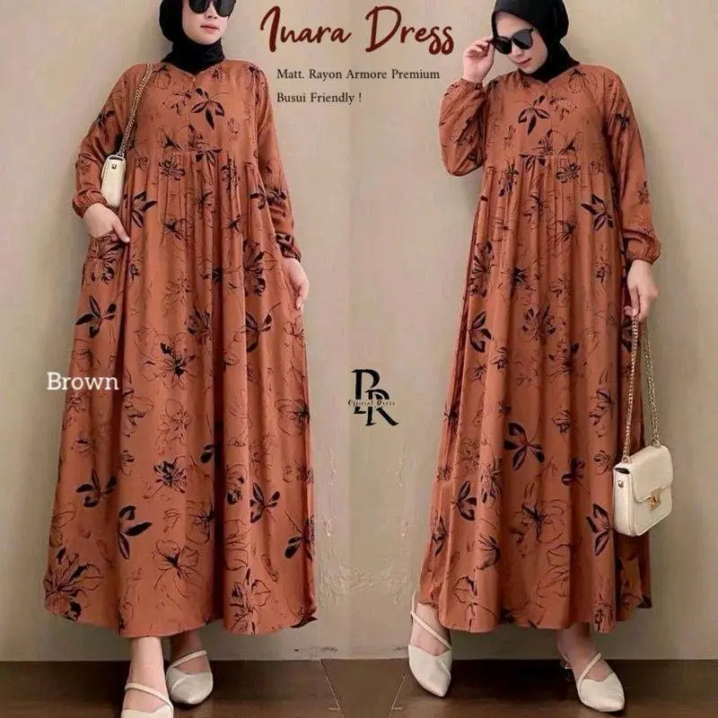 Midi dress motif terbaru gamis homedress kekinian rayon 7