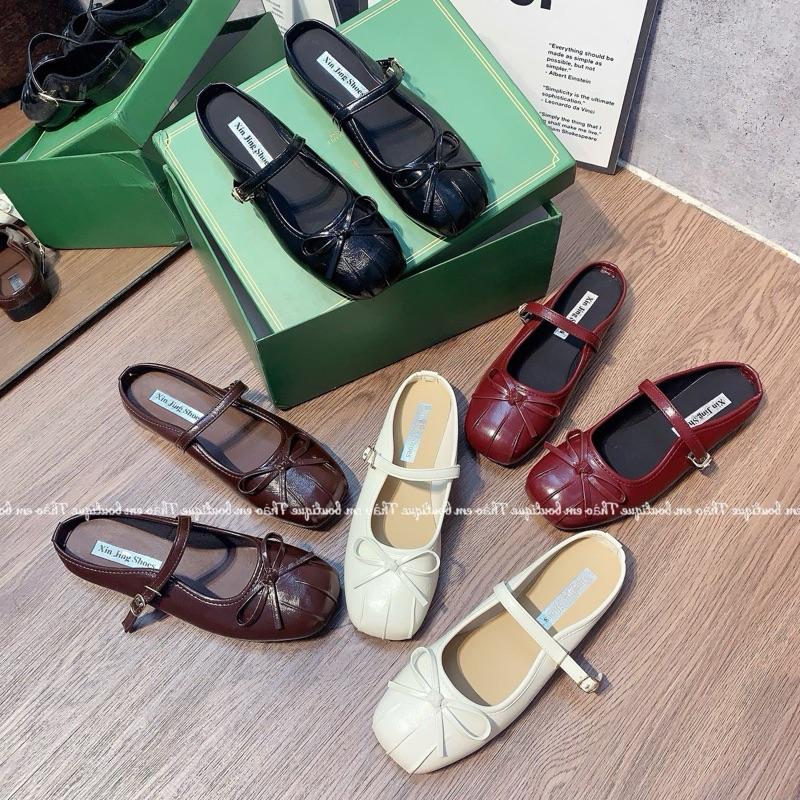   Thảo Em - SBN122  Sục bệt nữ da bóng mềm nhún mũi phối nơ cá tính thời trang thanh lịch 