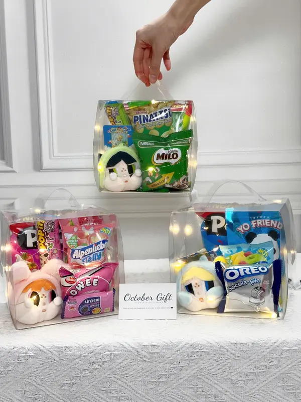 Hộp Trong Suốt Bánh Kẹo Móc Gấu Bông Loopy Theo Tone Màu Kèm Đèn Led - Quà Sinh Nhật. Quà Tặng Người Yêu (Size 16x16x16) 6