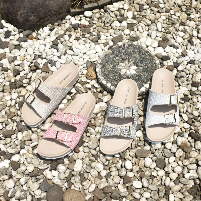Christian Bale LILY Sandal Wanita Elegan Sendal Flat Kasual Cewek Gesper Canvas Terbaru Perempuan sandal  terbaru flat  sandal 3