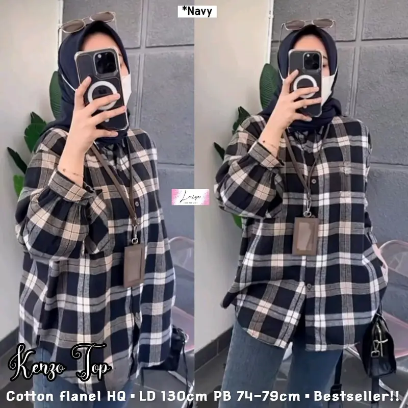 “Rindu” Kemeja Wanita Model Oversize LD 130 Bahan Flanel Kotak-kotak Best Seller/ Baju Atasan Wanita Terlaris Cuttingan Jumbo Busui dan Wudhu Friendly Termurah. Shera. Sarah 3