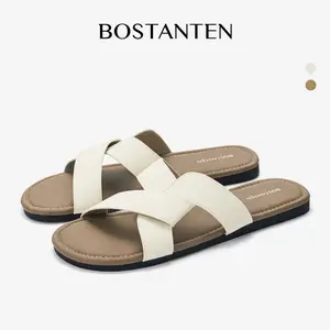 [LuxChoco Coco Sandals] BOSTANTEN Sandal Flat Wanita Slop Flat Sol Karet Alas Anti Licin Sendal Cewek Kekinian