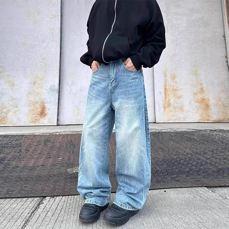 Celana Panjang Gombrong Jeans Pria Baggy Straight Pants Korean Style Kulot Jins Biru Muda Cowok legged denim regular fit