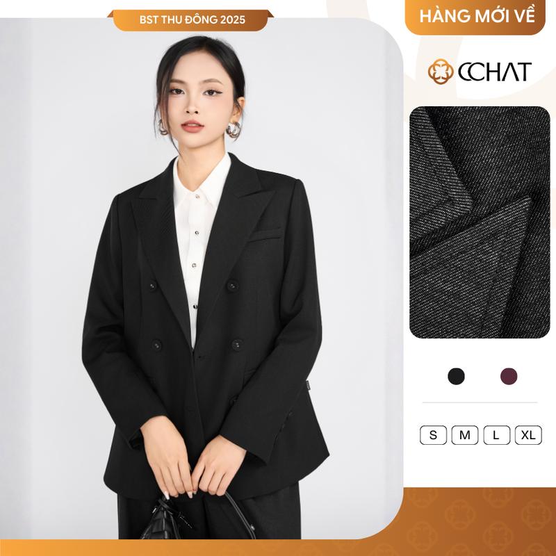 Áo Blazer Nữ CCHAT Sobre Dáng Suông 6 Khuy Chất Tuytsi 25EHS2004ST