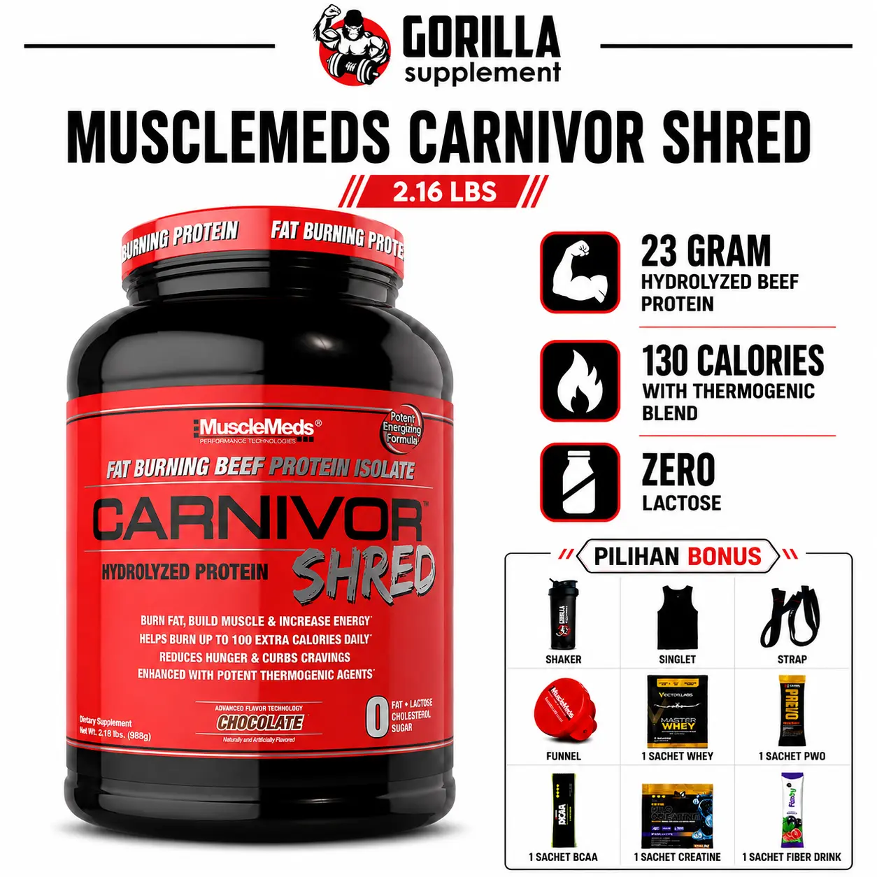 MUSCLEMEDS Carnivor Shred 2.18 Lbs Beef Protein Isolate