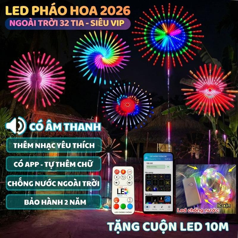   SIÊU VIP DÂY ĐỒNG CÓ LOA  Led Pháo Hoa 32 Tia Mới 2026 Có Âm Thanh Có App Có Remote Điều Chỉnh Thêm Chữ Thêm Nhạc 400 Hiệu Ứng Phiên Bản Cao Cấp Tặng Thêm 1 Cuộn Led 10M 