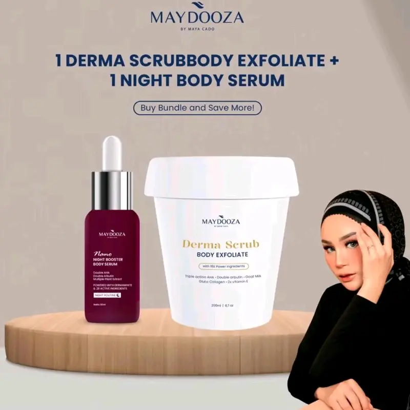 Maydooza(BUNDLING SERUM MERAH+DERMA SCRUB EXFOLIATE )|Body SCRUB Exfoliate + Serum Merah Nano Night  Booster 0