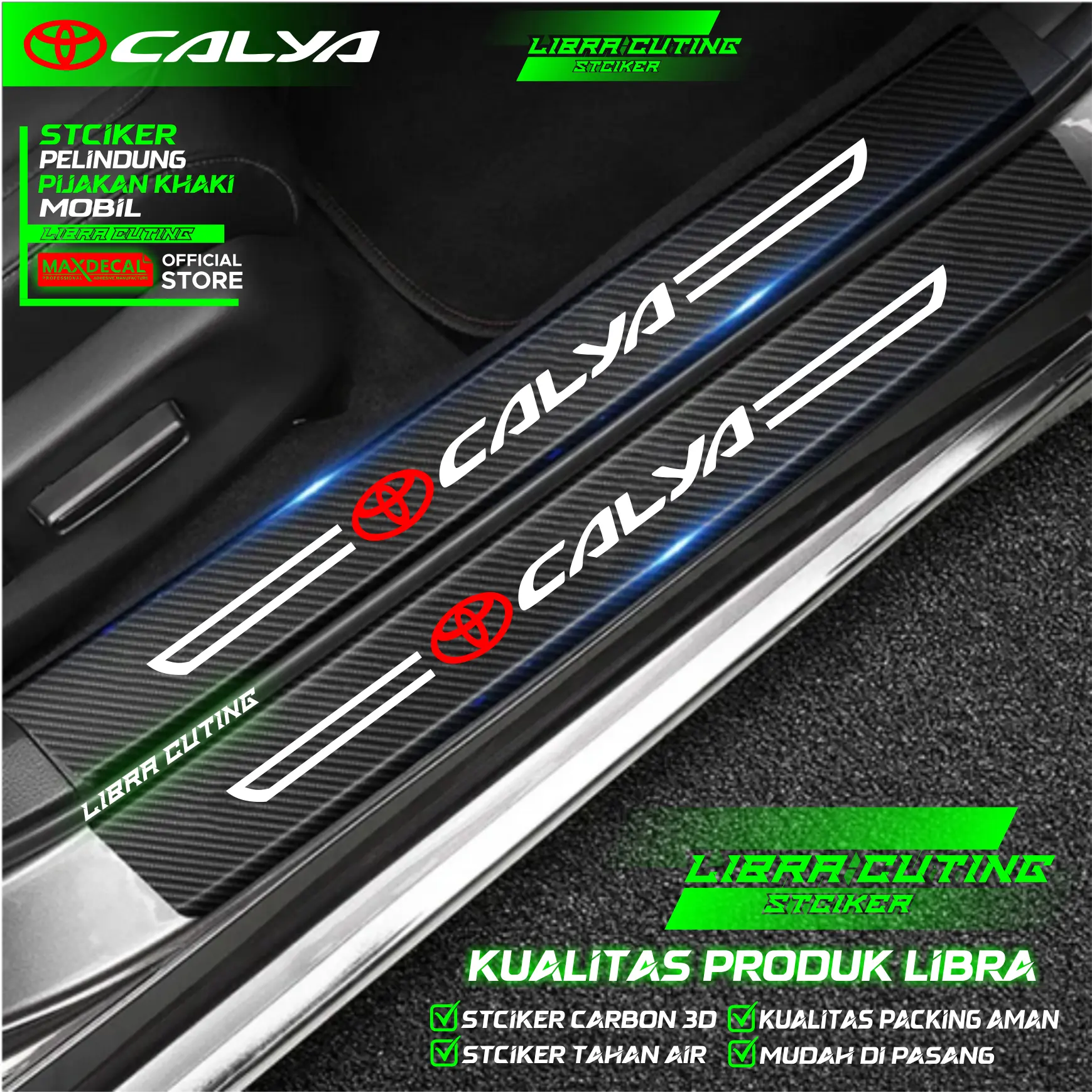 stciker calya 9pcs carbon 3d pelindung pintu mobil toyota calya termurah bisa cod