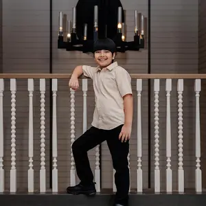 H SOCIETY Basim Koko Anak Pria Dusty Blue & Mocca Premium Cotton Dobby Modern Pointed Collar Hidden Button Down Smart Short Sleeves Bahan Ringan Berbobot