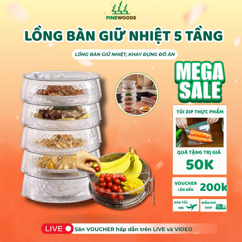  Lồng Bàn Giữ Nhiệt 5 Tầng Cao Cấp Pinewoods - KHÔNG CÓ LỖ THÔNG HƠI- Chất Liệu Nhựa PP Trong Suốt An Toàn - Chịu Nhiệt Độ -20°C Đến 120°C - Tiện Lợi & Đa Năng 