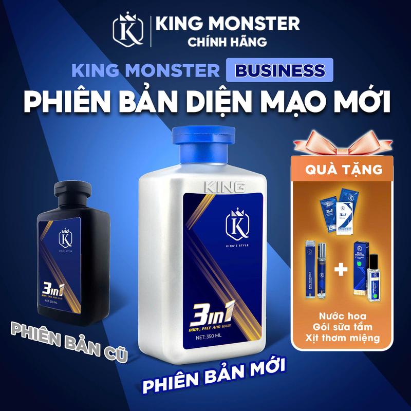 [Mua 1 Tặng 2] KingMonster Bussiness sữa tắm gội nam 3in1 dung tích 350ml - Tặng 1 Xịt Thơm + 1 Dây 10 Gói KingMonster combo lich lam