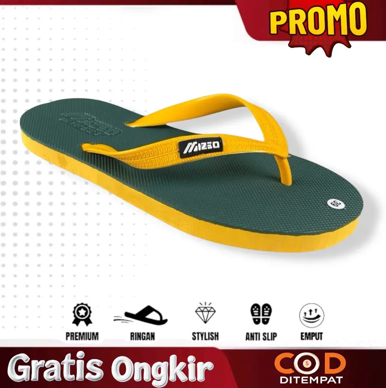 Sandal Jepit Mizeo Street Pria Wanita Desain Timbul Rubber M023 Hitam Polos - Free Box 7