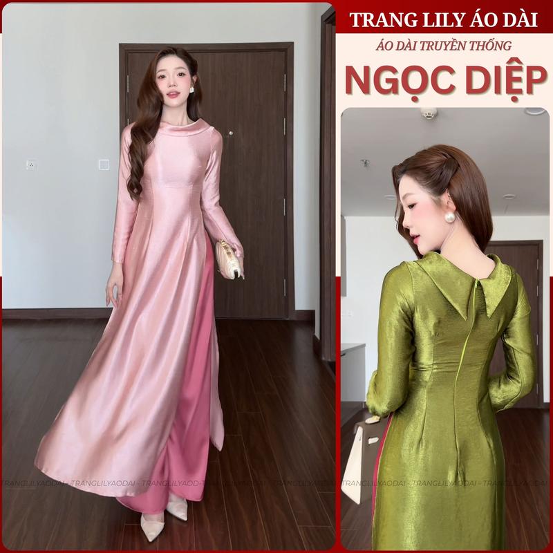 Áo dài Tết Nam Phương HH, vải lụa tô châu cao cấp, chiết eo tôn dáng, cổ đổ…