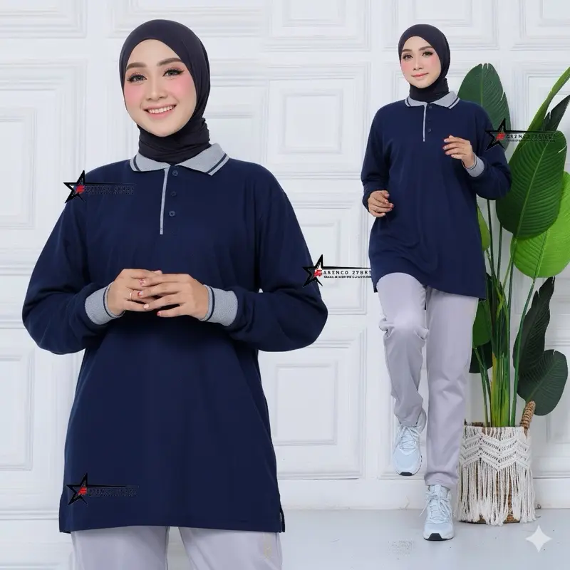 Setelan baju olahraga lengan panjang bahan lakos polo t-shirt / setelan Celana training olahraga Muslim Dewasa