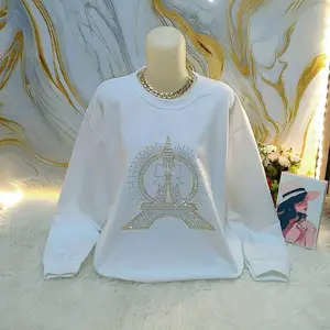 ATASAN SWEATER MOTIF MENARA BLUS TERBARU DENGAN DESAIN RHINESTONE ELEGAN DAN NYAMAN Cantik Panjang Unik