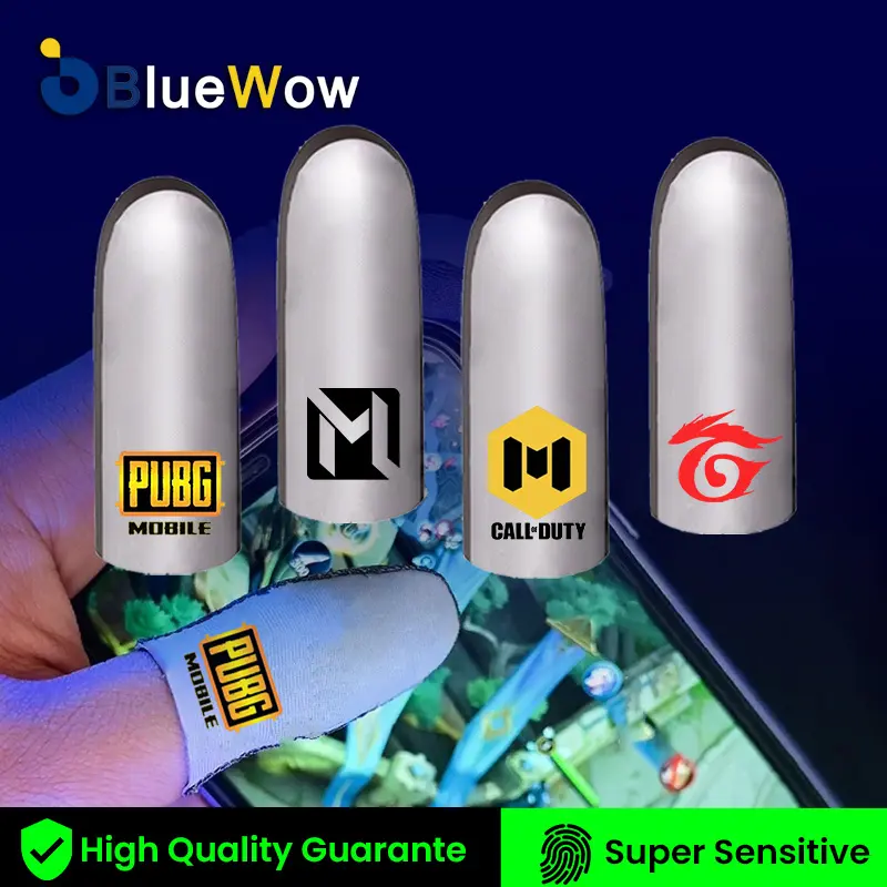 Sarung Jari Permainan, BlueWow, untuk Permainan Mudah Alih, Sarung Tangan untuk PUBG dan MLBB, Fabrik Bernafas, Anti-gelincir, dengan Gentian Perak, Sesuai untuk Sarung Jari, COD