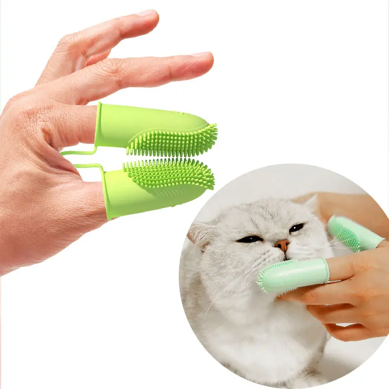 Pet Double-Finger Toothbrush 135º Surround Bristles for Easy Teeth Cleaning Dental Care for Puppies Cats Small Pets