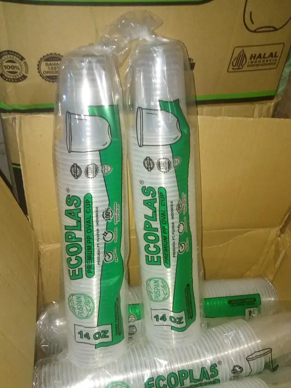 (isi50pcs) Gelas Plastik OVAL 14OZ OVAL / U CUP 14OZ 7,5 GRAM /GELAS PREMIUM PP ECOPLAS PUSPAN 2