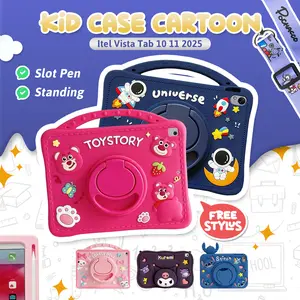 Case Rotate For Itel Vista Tab 11 10 2025 VistaTab AI 10.1" WiFi 4G LTE Softcase Rotate 360 Stand Casing Cover Kesing Standing Rotating Horizontal Vertikal Silikon Karakter Lucu Tali Slot Pen Handle Silicone