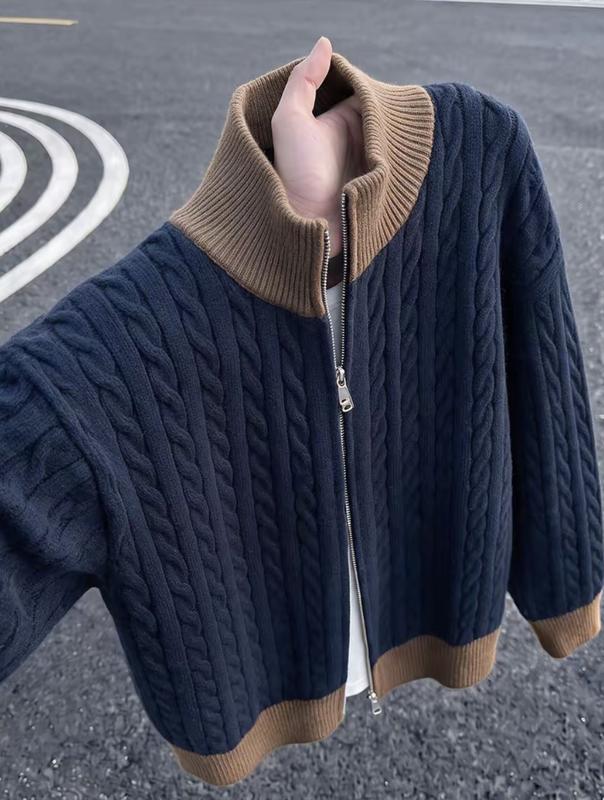 áo khoác cardigan đẹp nam，Áo len cardigan nam khóa kéo, form suông lịch sự, áo khoác ngoài công sở & đi chơi
