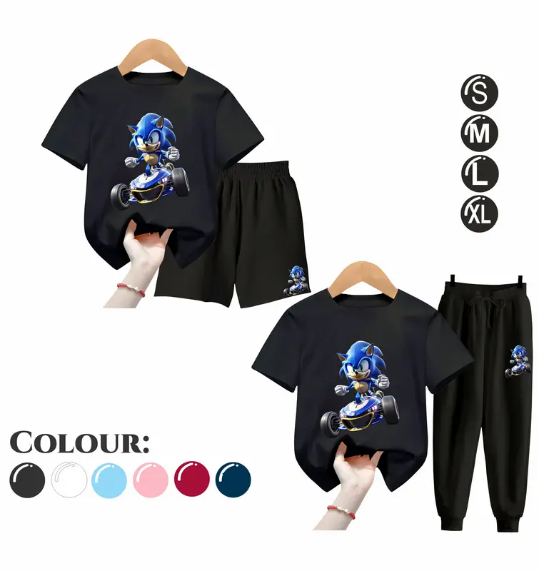 Baju Setelan Anak Laki Laki - Pakaian Kaos dan Celana Fashion Anak Cowok Usia 5-15 Tahun - Motif SONIC Putih 6