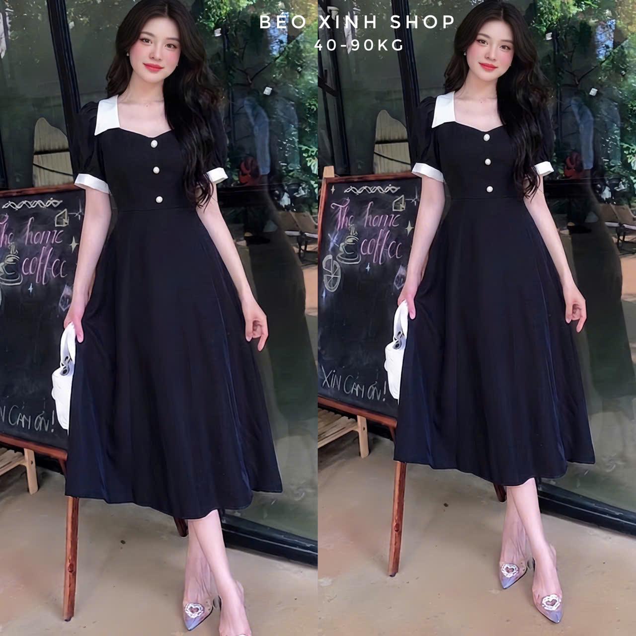 Thời Trang Bigsize Váy Dự Tiệc Cao Cấp Thanh lịch 40 - 90Kg Nữ Dress Cotton Women Đen - A.1122