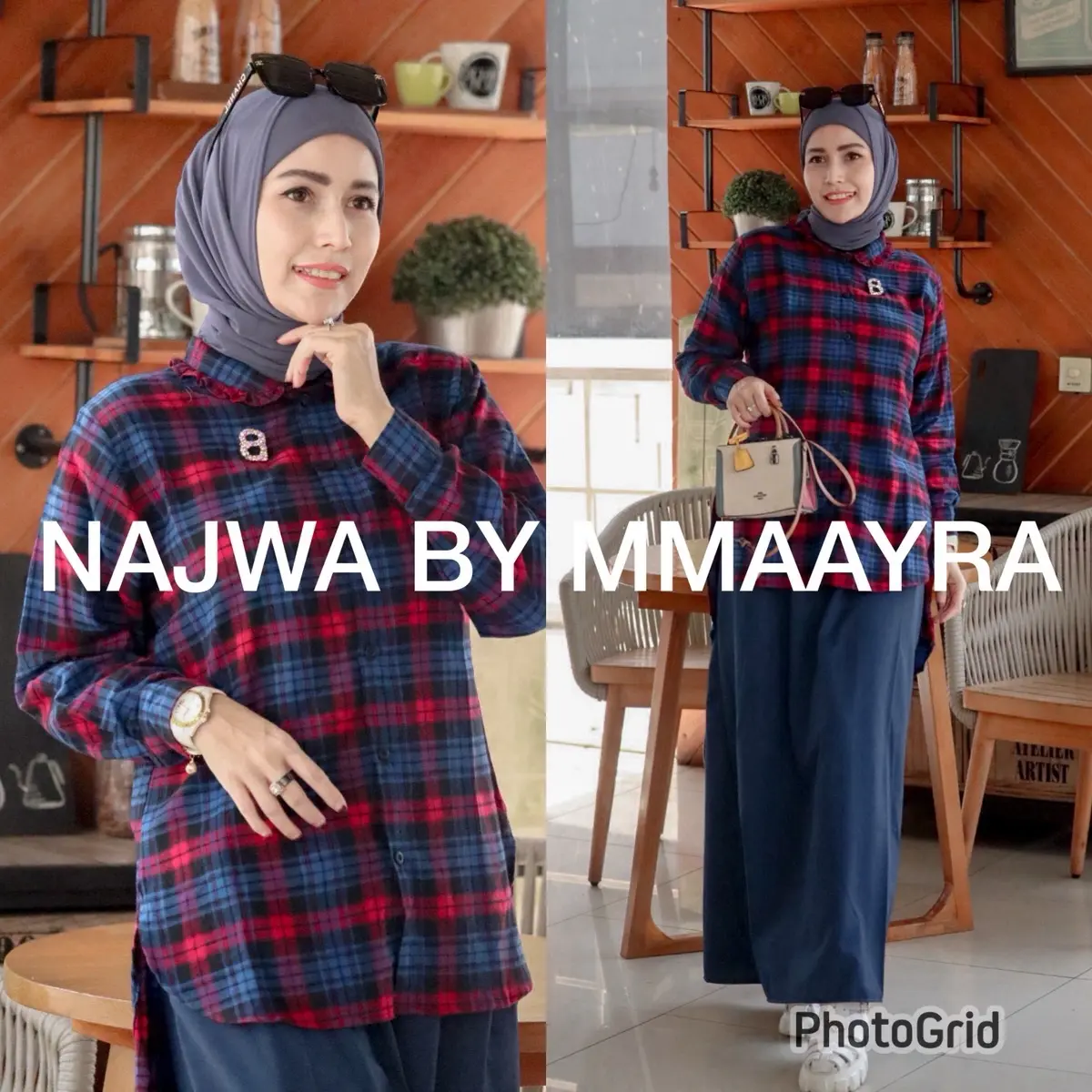 Mmaayra-NAJWA By Mmaayra-Setelan atasan dan rok terbaru Flanel Tunik Wanita Panjang