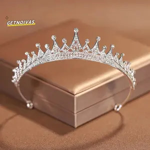 Warna Perak Kristal Rhinestone Crown dan Tiara Pernikahan Aksesoris Rambut Pengantin Tiaras Rambut Mahkota Pernikahan Headpiece Wanita Diadem