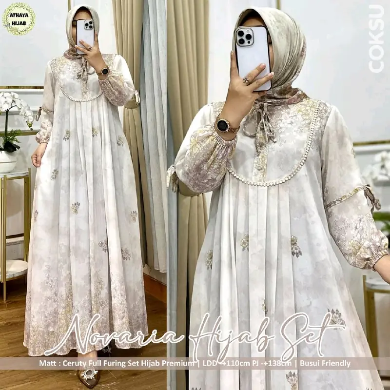 NOVARIA DRESS SET HIJAB BAHAN CERUTY FULL FURING 1