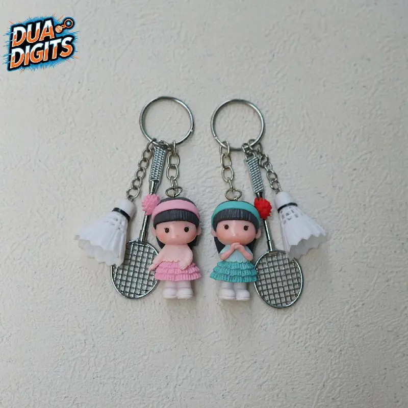 Gantungan Kunci Raket Shuttlecock Karakter Cewe Lucu - Keychain 0
