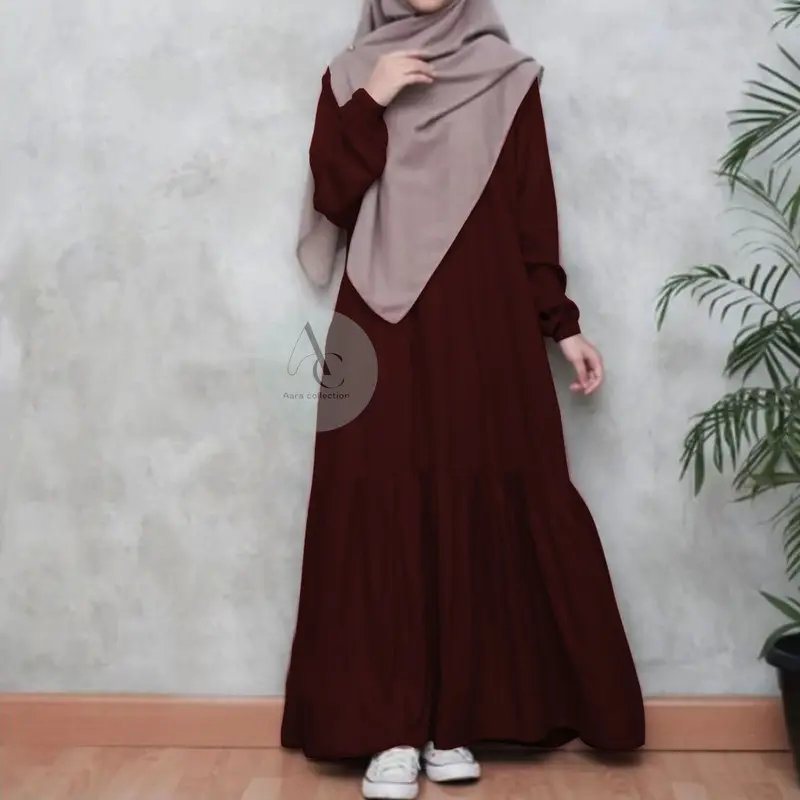 Aara Collection  Gamis Abaya Hitam turki Serut Lengan karet wanita remaja muslim elegan wolpis premium ukuran S M L XL XXL / basic abaya polos wanita kajian santri putri remaja elegan Dress Mewah Syari 4