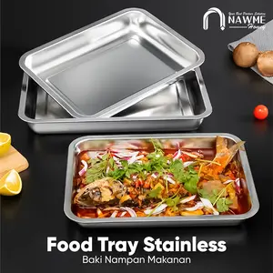 Food Tray Stainless Steel Nampan Makanan Kue Segi Empat Baki Kotak Katering Masakan Tahan Panas