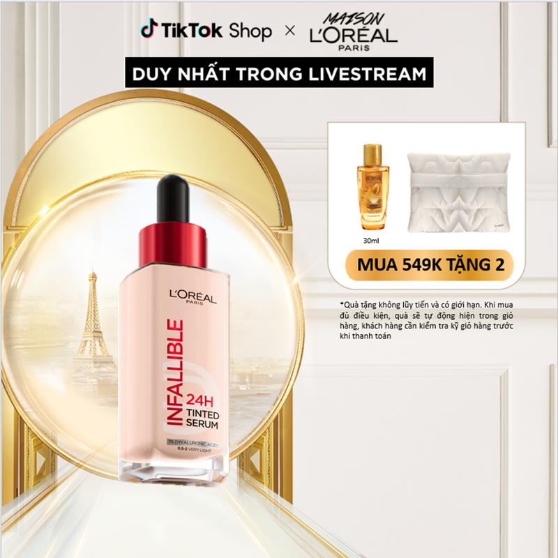   MỚI  Kem nền dạng serum 24h căng mướt tự nhiên L'Oreal Paris Infallible 24H Tinted Serum  1% Hyaluronic Acid  30ml 