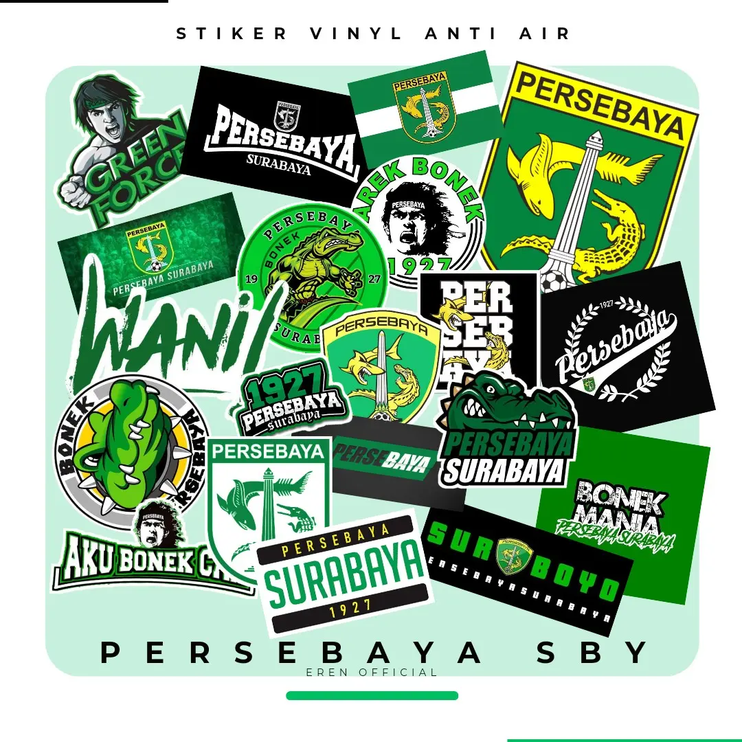 stiker vinyl anti air edisi club sepak bola surabaya Persebaya Surabaya, stiker helm, stiker case