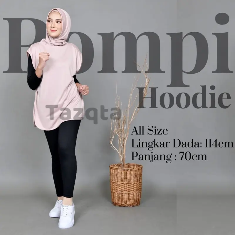 Outer Rompi hijaber Sporty Hoodie 2in1 Panjang Wanita Muslim Sport bisa dicuci dengan mesin salem 1