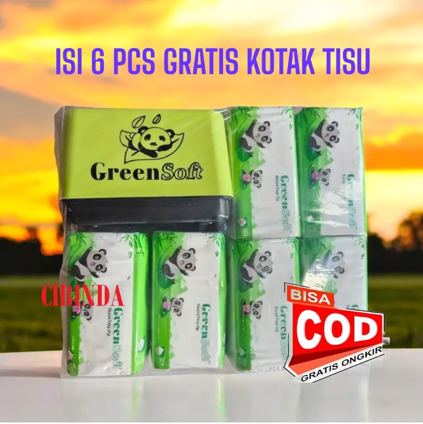 6 Pack Tissue GreenSoft Pop Up Paket 6 Pcs + Free Kotak Tisu