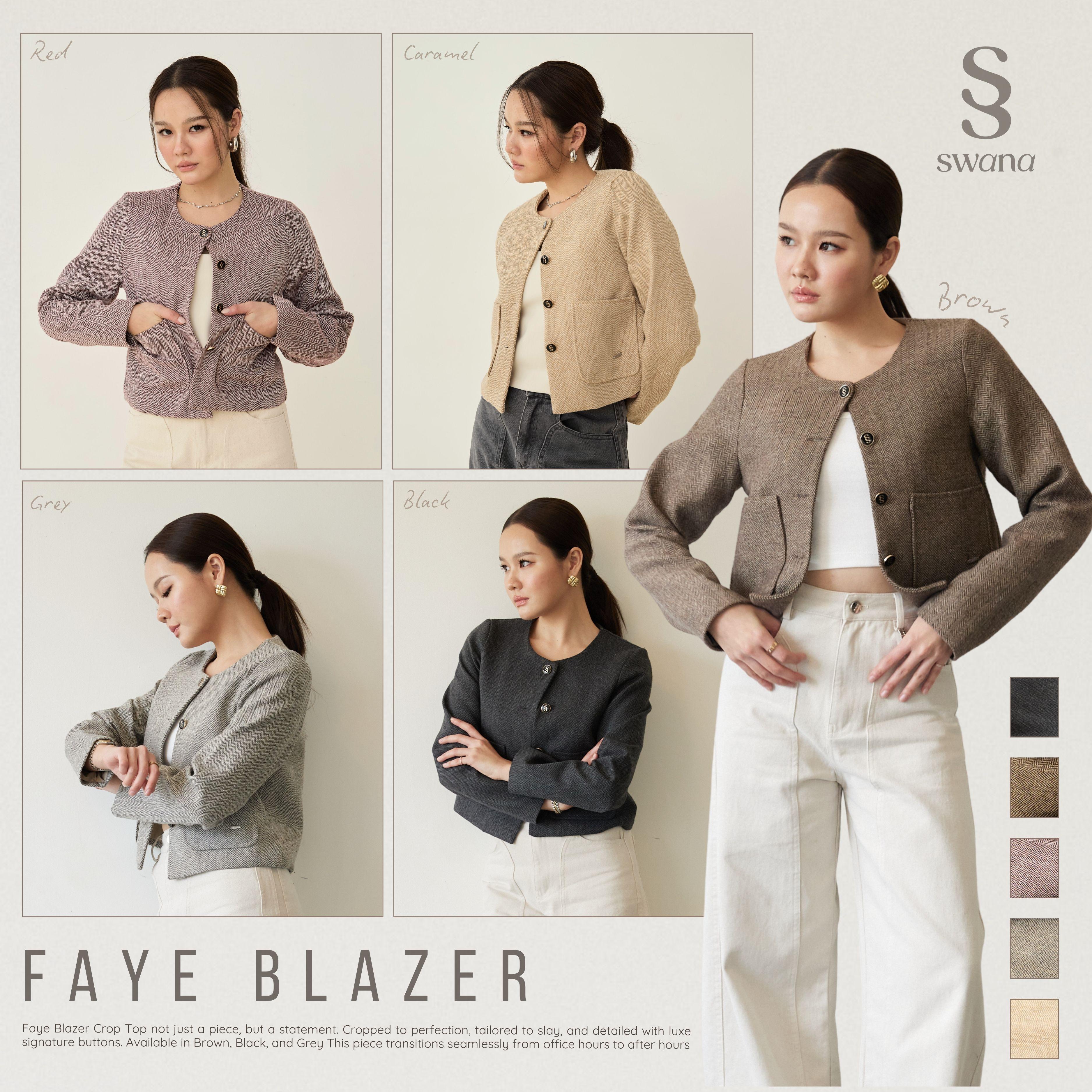 ** พร้อมส่ง ** Swana.ss -  Faye blazer crop top (S-4XL) เสื้อครอปเบเซอร์ ผ้าทวิตทอกระสอบ
