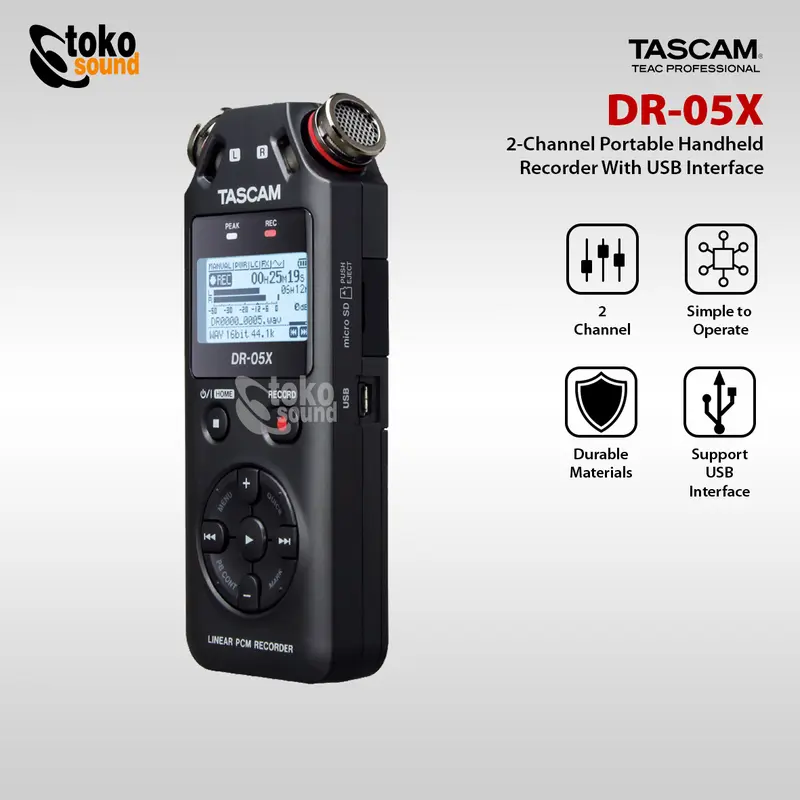 Tascam DR-05X (HANDHELD LINEAR PCM RECORDER W/ AUDIO INTERFACE) 1