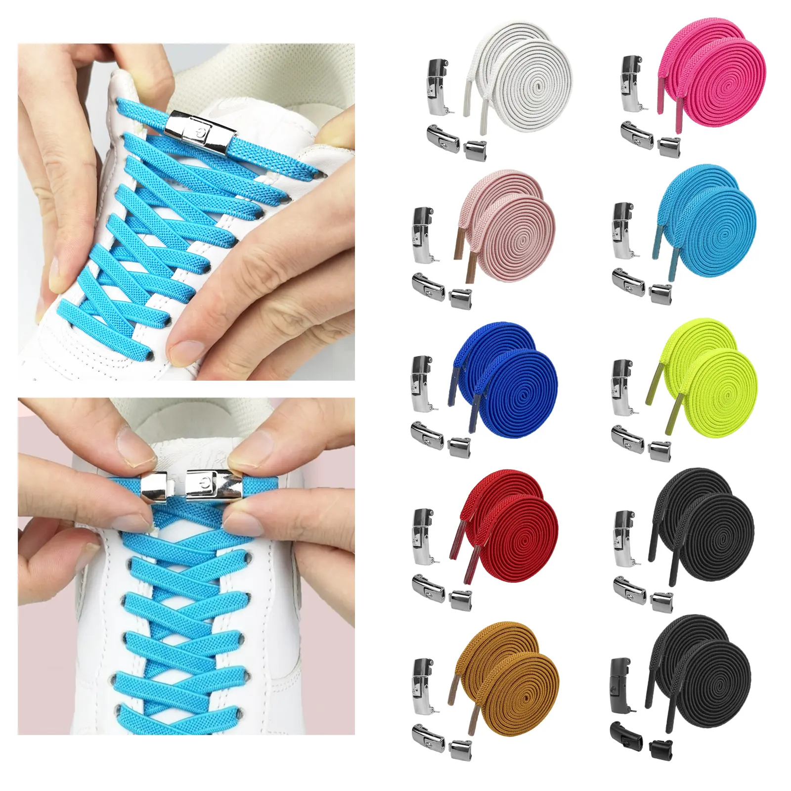 Dây Giày Co Giãn Không Buộc, Dây Giày, Chất Liệu Cotton, Unisex, Thích Hợp Cho Giày Thể Thao, Dây Nhanh, Phẳng, Dành Cho Người Lớn, Thích Hợp Sử Dụng Tập Luyện